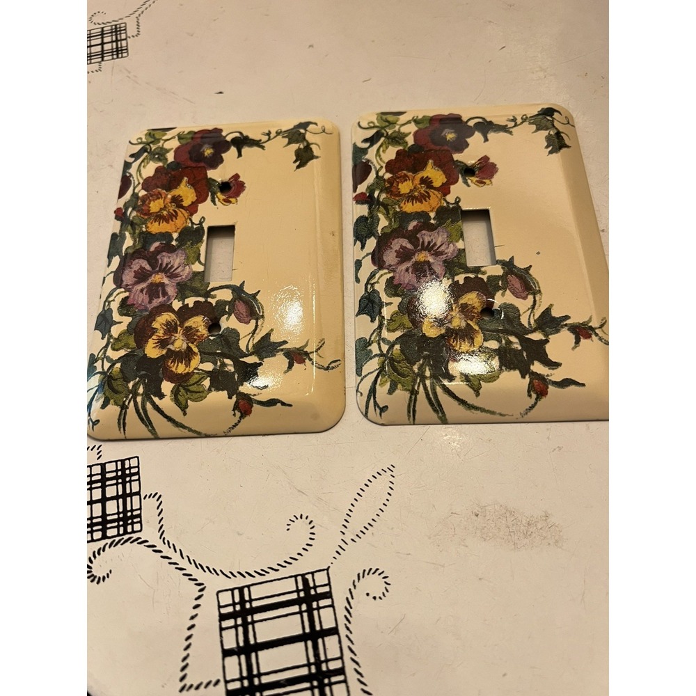 2 Floral Pansy Decorative Single Toggle Light Switch Cover Plates Gloss Metal